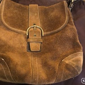 Brown suede hobo bag